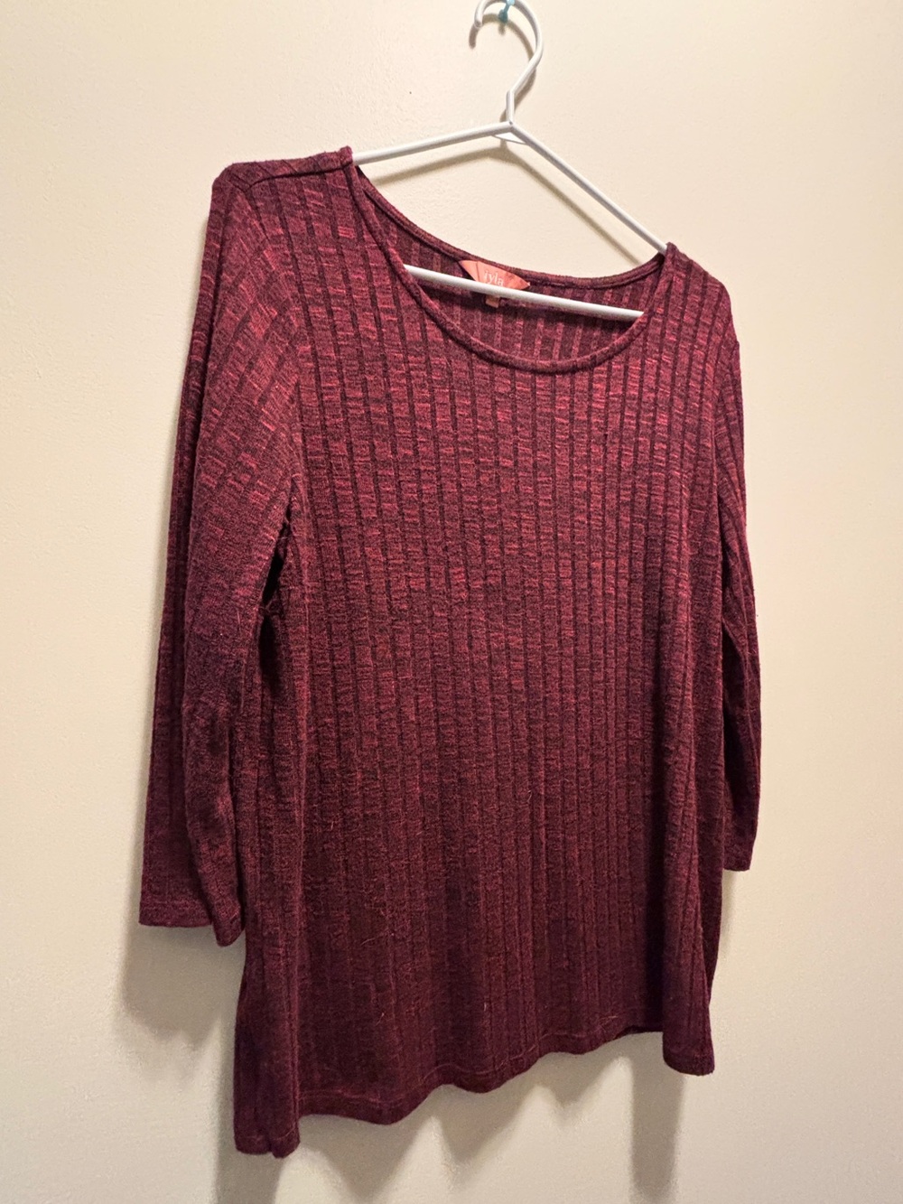 ilya Mid-Sleeve Long Sleeve Ribbed Shirt Burgundy Red Fall Autumn Top